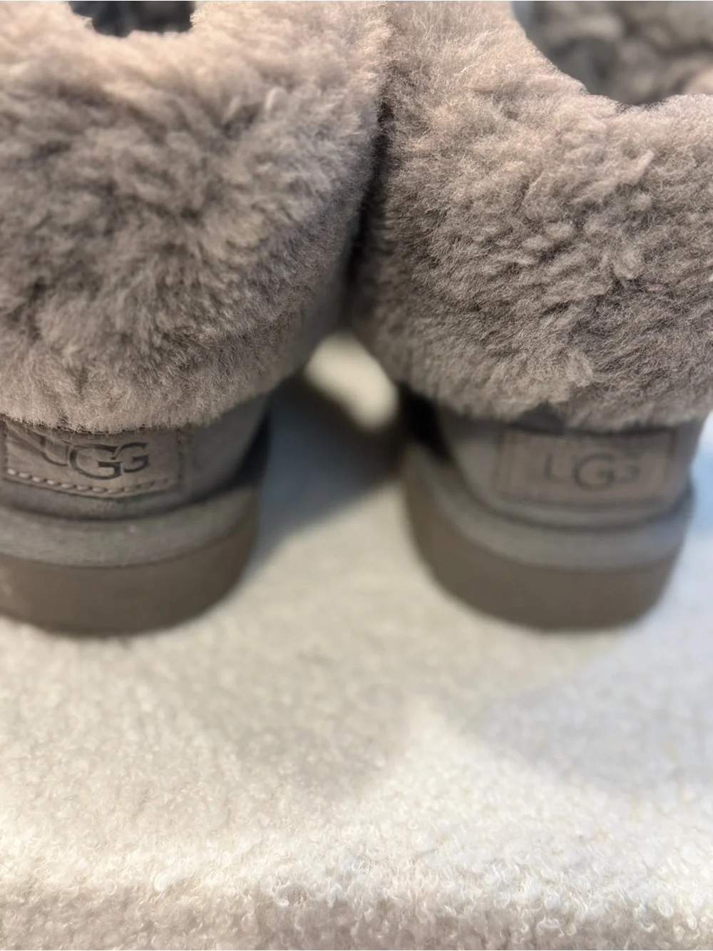UGG Classic Mini Fluff Boots Charcoal Grey Suede Shearling Fur Ankle Boot Size 8 - Picture 6 of 10